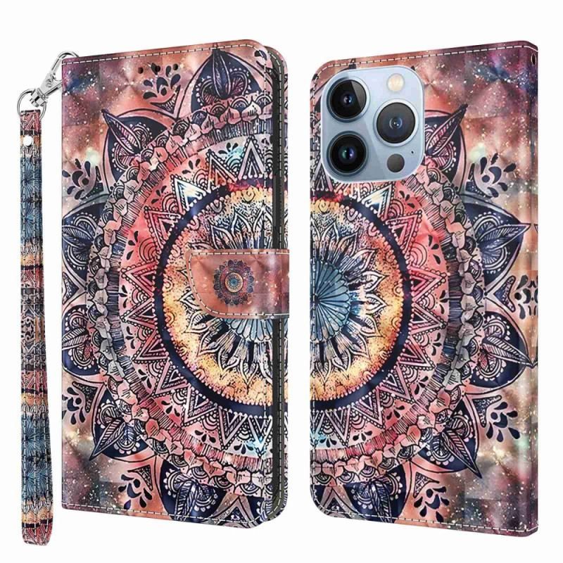 Flip Cover iPhone 14 Med Snor Pro Farverig Strappy Mandala