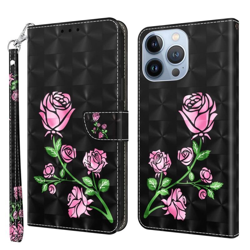 Flip Cover iPhone 14 Med Snor Rem Roses