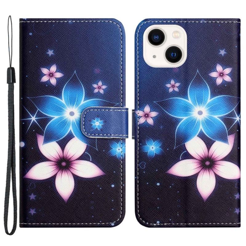 Flip Cover iPhone 14 Plus Med Snor Lunar Strap Blomster