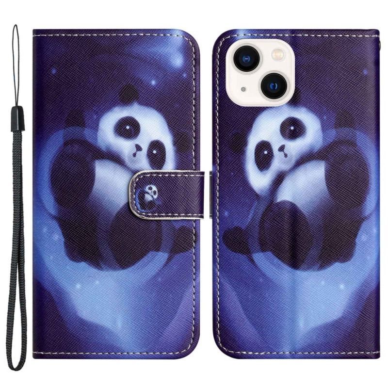 Flip Cover iPhone 14 Plus Med Snor Panda I Rummet Med Snor