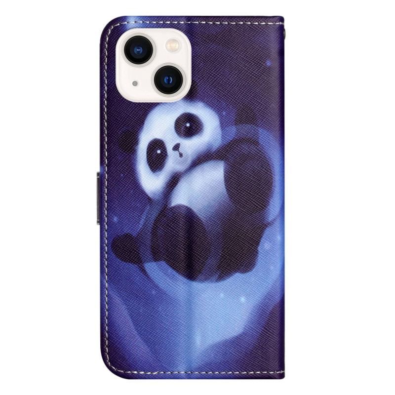 Flip Cover iPhone 14 Plus Med Snor Panda I Rummet Med Snor