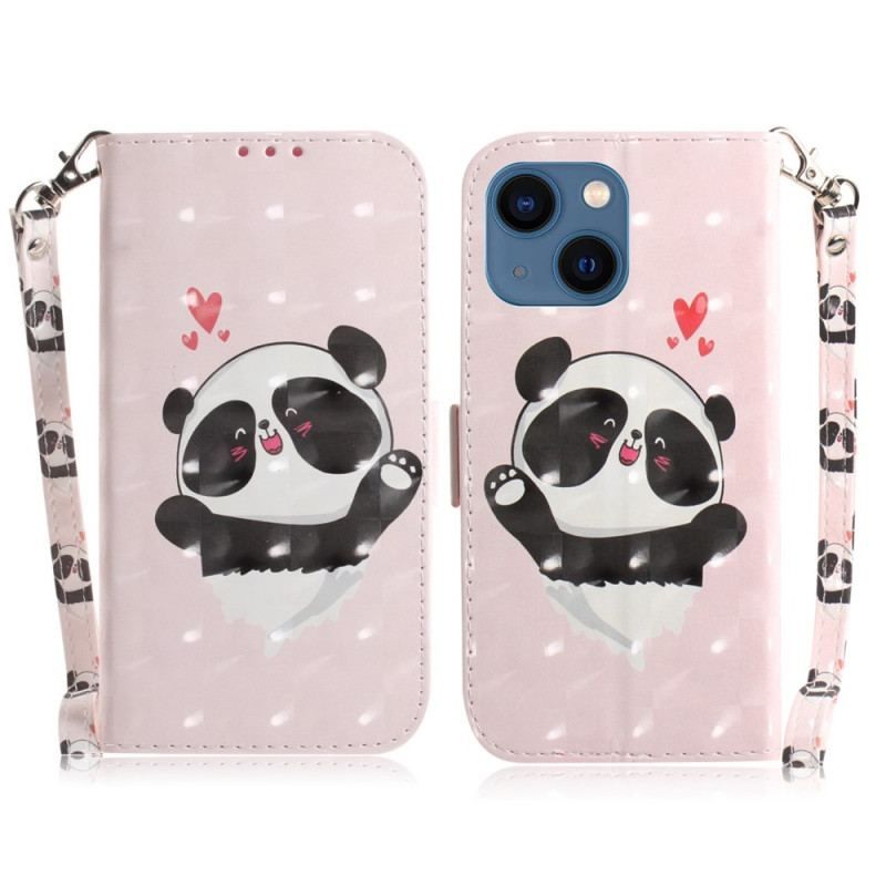 Flip Cover iPhone 14 Plus Med Snor Strappy Panda