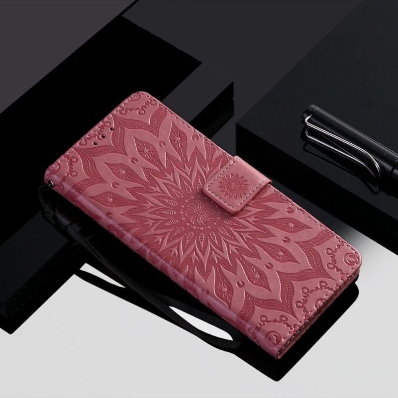 Flip Cover iPhone 14 Pro Max Mandala Sun Med Snor