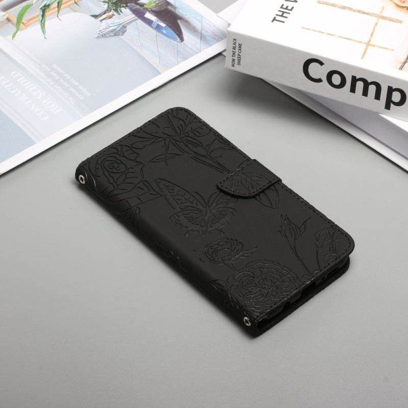 Flip Cover iPhone 14 Pro Sommerfugle Og Skulderrem