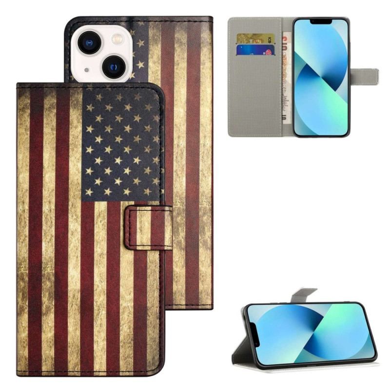 Flip Cover iPhone 14 Vintage Amerikansk Flag