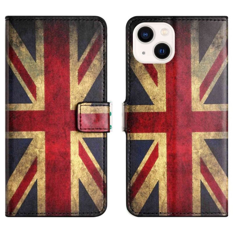 Flip Cover iPhone 14 Vintage Engelsk Flag