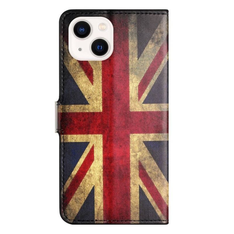 Flip Cover iPhone 14 Vintage Engelsk Flag