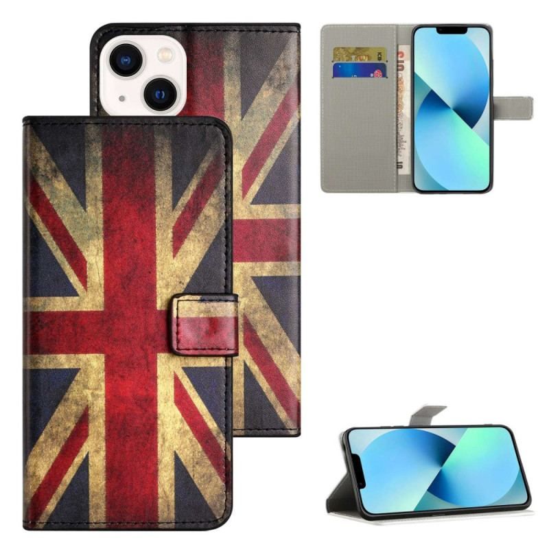 Flip Cover iPhone 14 Vintage Engelsk Flag