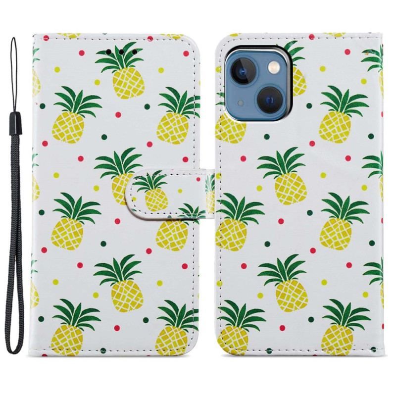 Flip Cover iPhone 15 Med Snor Ananas Med Rem