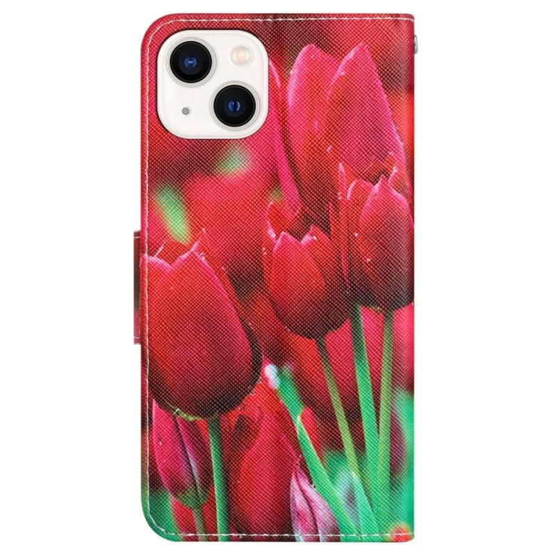 Flip Cover iPhone 15 Med Snor Blomstervariation Med Rem