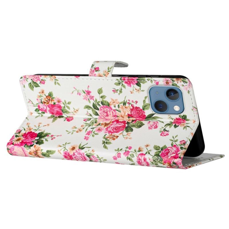 Flip Cover iPhone 15 Med Snor Frihedsblomster Med Rem