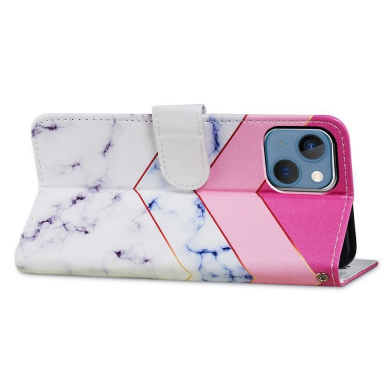 Flip Cover iPhone 15 Med Snor Geometrisk Marmor Med Rem