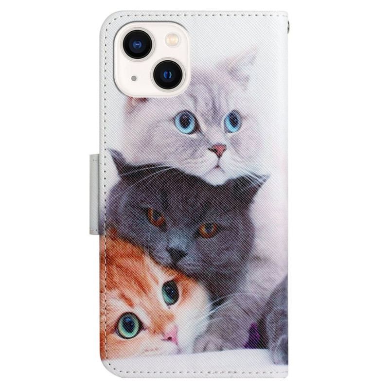 Flip Cover iPhone 15 Med Snor Kun Katte Med Remme