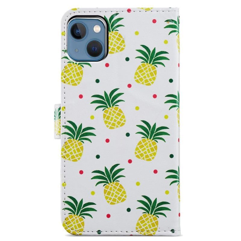 Flip Cover iPhone 15 Plus Med Snor Ananas Med Rem