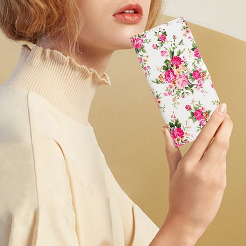 Flip Cover iPhone 15 Plus Med Snor Blomster Med Rem