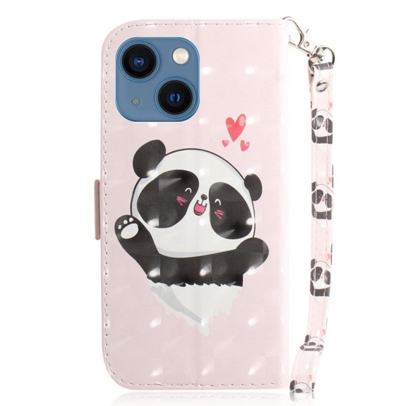 Flip Cover iPhone 15 Plus Med Snor Panda Love Med Rem