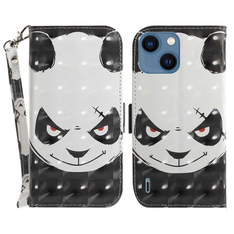 Flip Cover iPhone 15 Plus Med Snor Vred Panda Med Rem