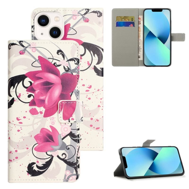 Flip Cover iPhone 15 Plus Tropiske Blomster