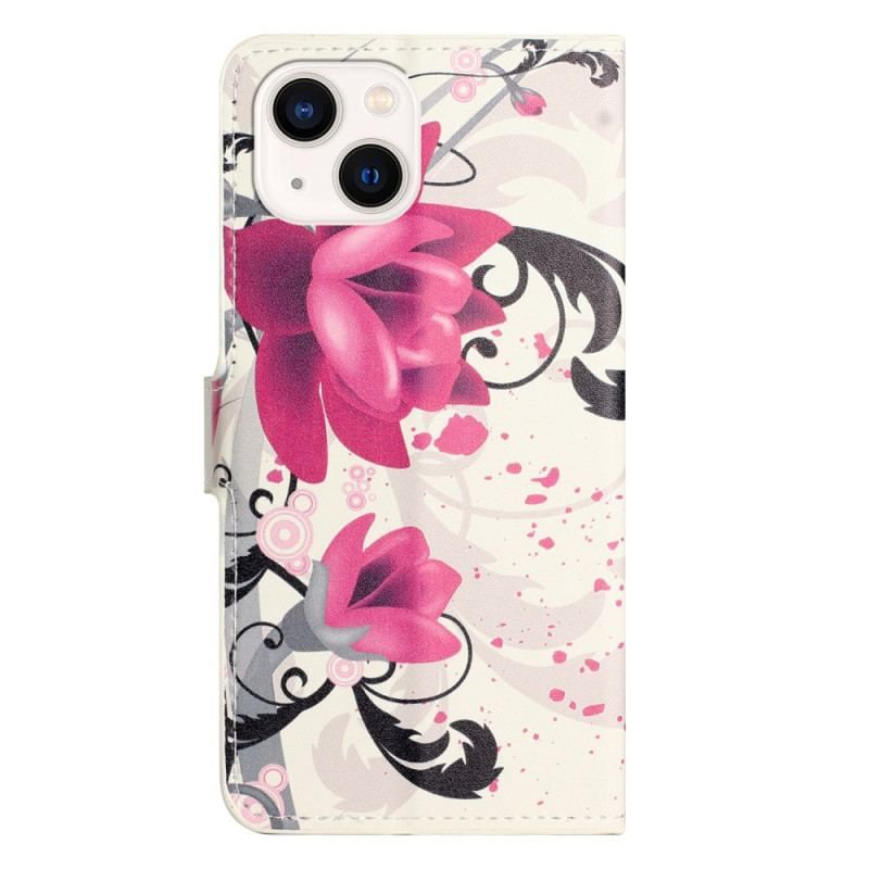 Flip Cover iPhone 15 Plus Tropiske Blomster