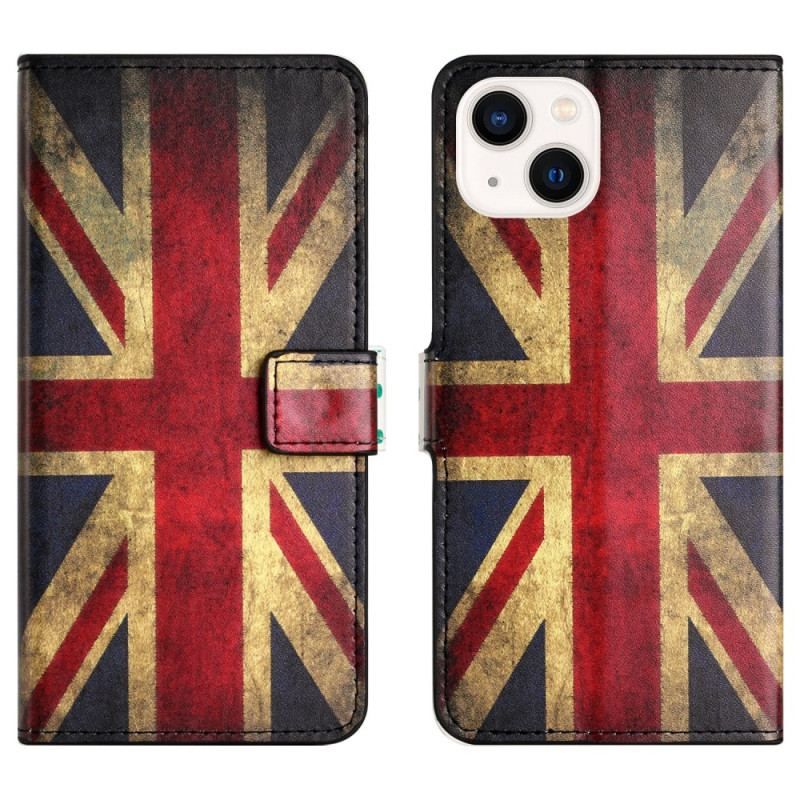 Flip Cover iPhone 15 Plus Vintage Engelsk Flag