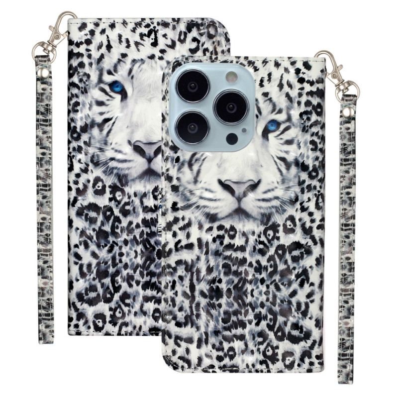 Flip Cover iPhone 15 Pro Max Med Snor 3d Leopard Med Rem