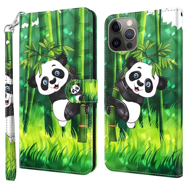 Flip Cover iPhone 15 Pro Med Snor 3d Bambus Panda Med Rem