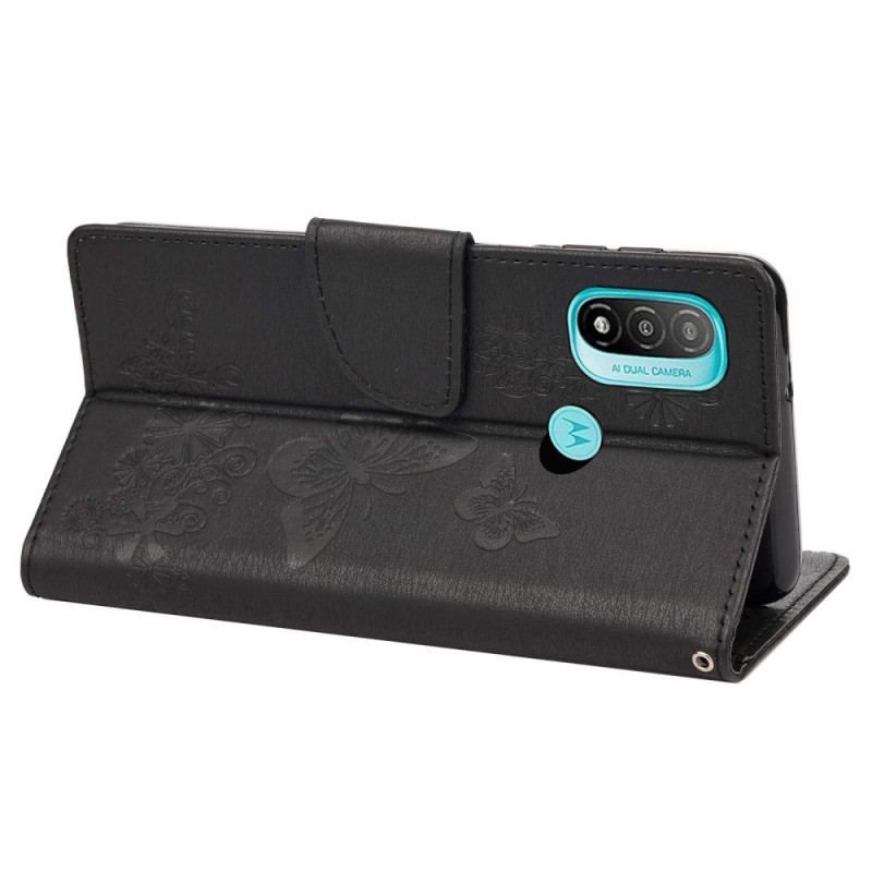 Flip Cover Moto E40 / E30 / E20 Med Snor Pragtfulde Stropsommerfugle