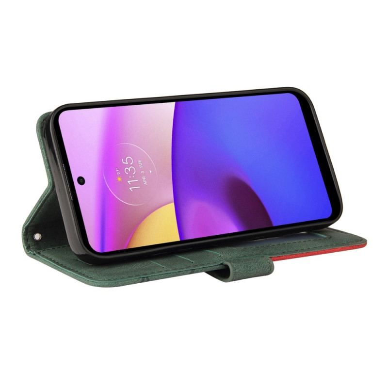 Flip Cover Moto E40 / E30 / E20 Tofarvet Signatur Imiteret Læder