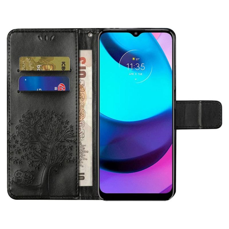 Flip Cover Moto G71 5G Med Snor Thong Træ Og Ugler