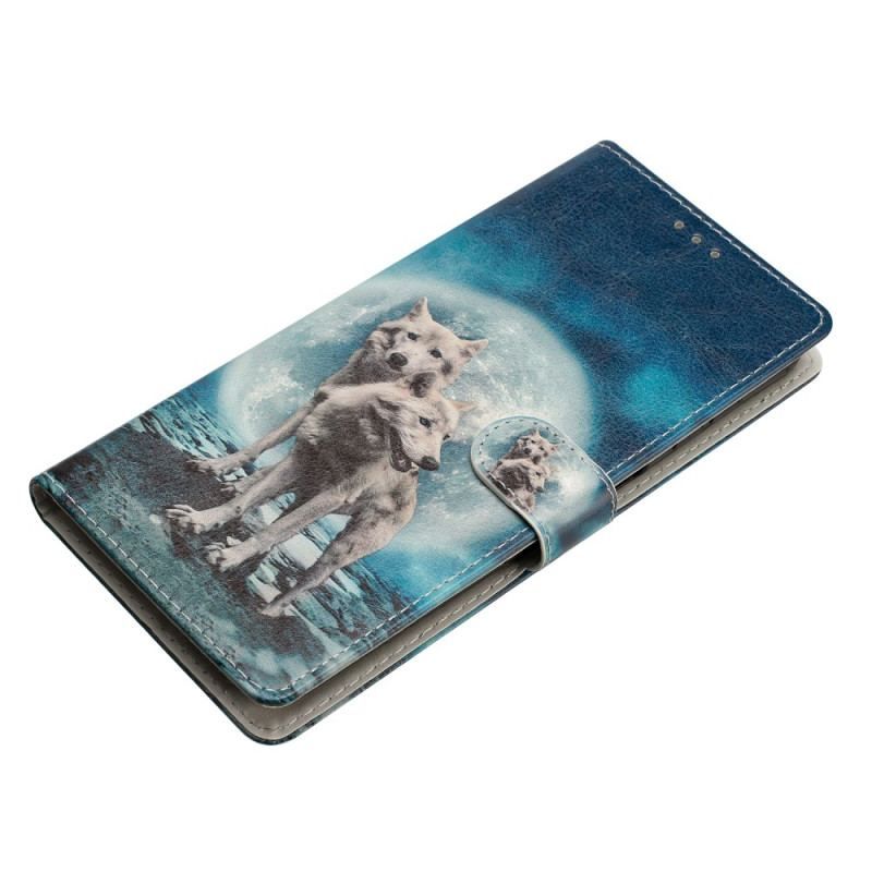 Flip Cover Moto G73 5G Med Snor Strapped Moonlit Wolves