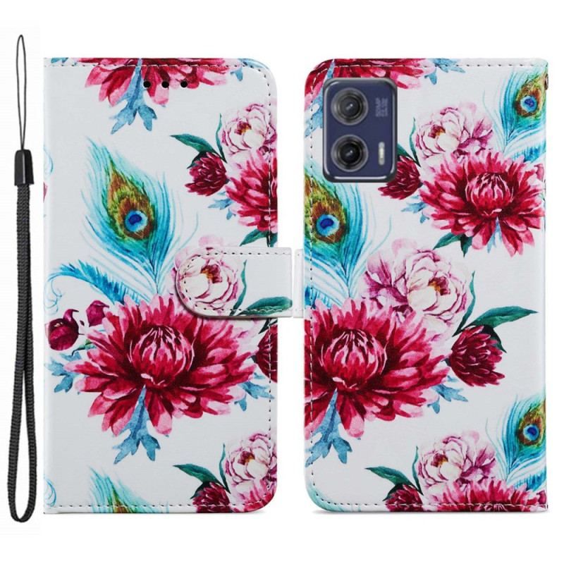 Flip Cover Moto G73 5G Med Snor Strappy Floral