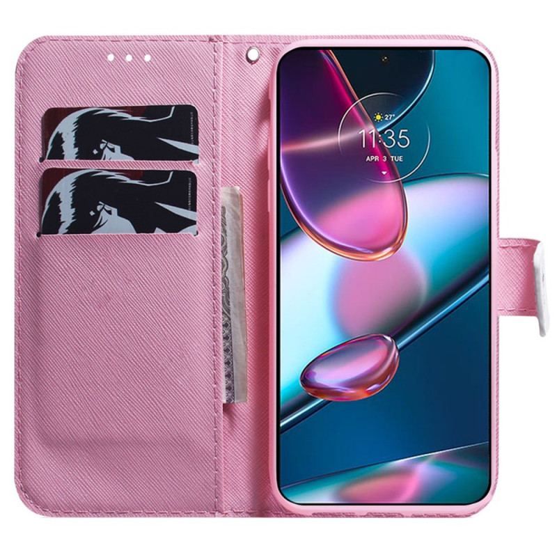 Flip Cover Moto G73 5G Med Snor Strappy Rose Flower