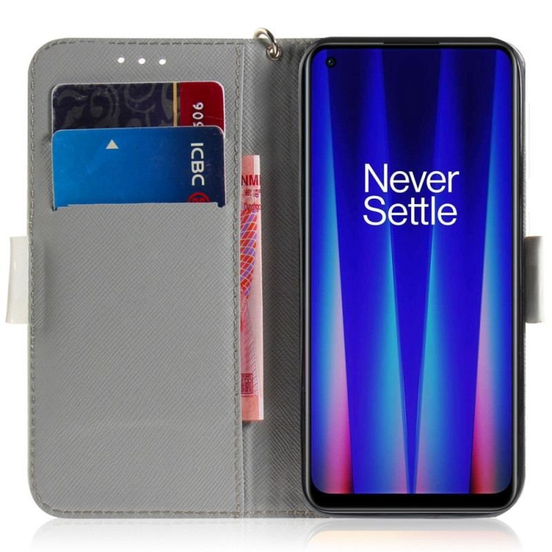 Flip Cover OnePlus Nord 2T 5G Med Snor Strappy Hvide Blomster