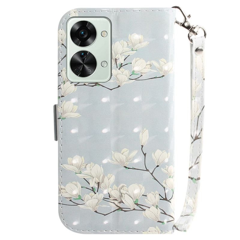 Flip Cover OnePlus Nord 2T 5G Med Snor Strappy Magnolia Blomster