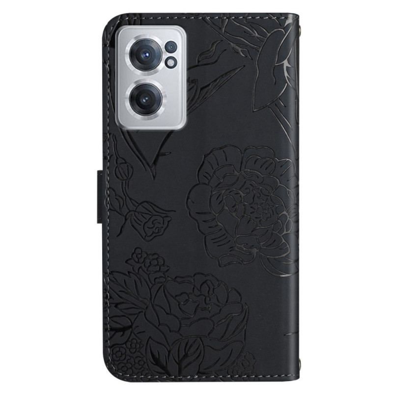 Flip Cover OnePlus Nord CE 2 5G Med Snor Sommerfugle Og Blomsterrem