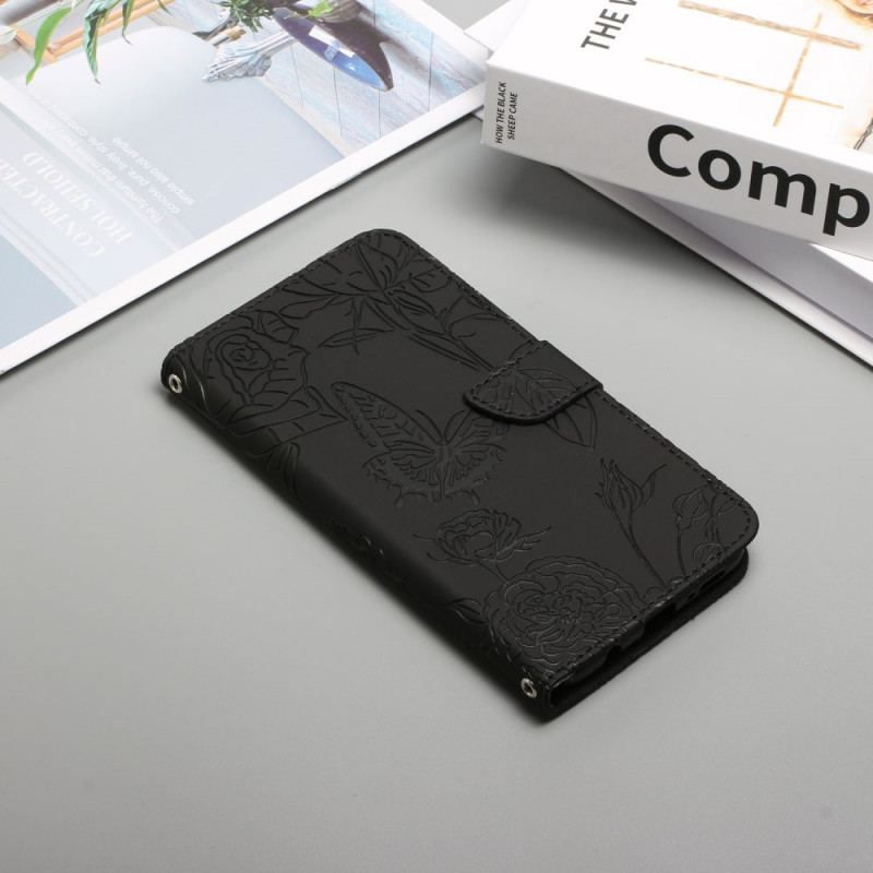 Flip Cover OnePlus Nord CE 2 Lite 5G Diskrete Sommerfugle Og Snor