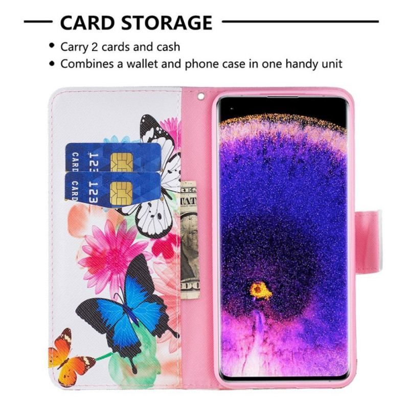 Flip Cover Oppo Find X5 Lite Malede Sommerfugle