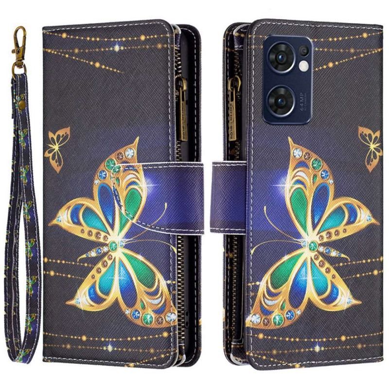 Flip Cover Oppo Find X5 Lite Royal Butterfly-lomme Med Lynlås