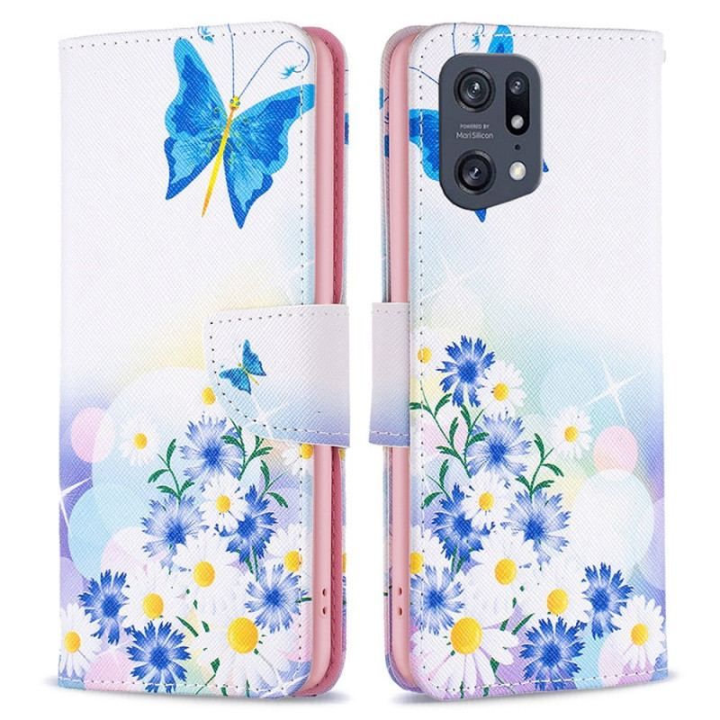 Flip Cover Oppo Find X5 Pro Akvarel Sommerfugle