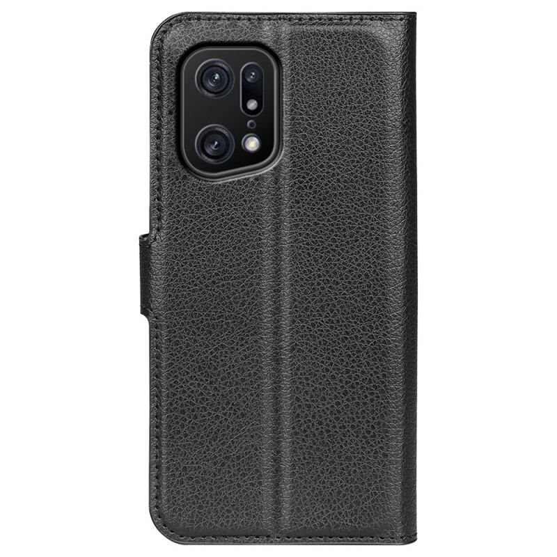 Flip Cover Oppo Find X5 Pro Klassisk Litchi Imiteret Læder