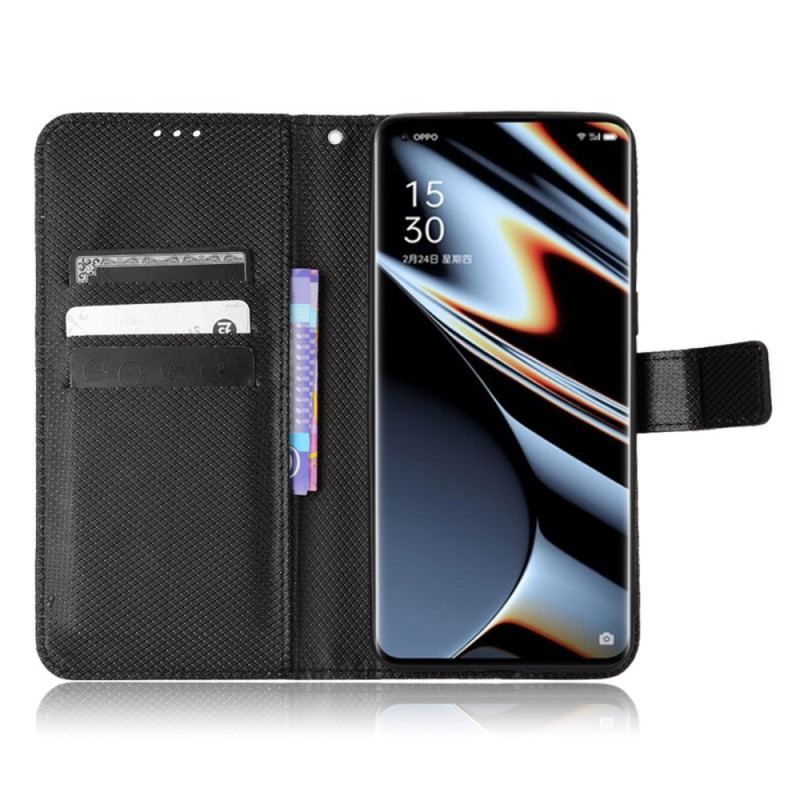 Flip Cover Oppo Find X5 Pro Med Snor Stilfuldt Strappy Imiteret Læder