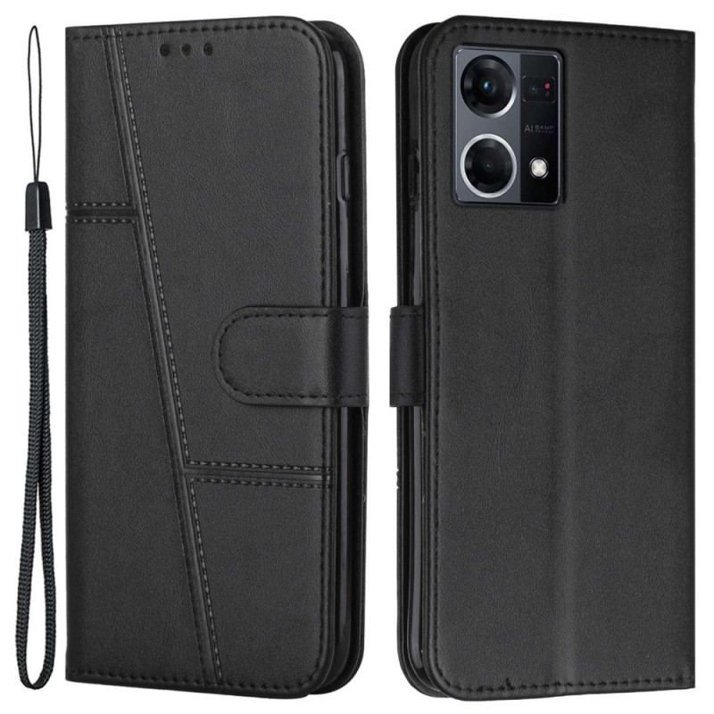 Flip Cover Oppo Reno 7 Med Snor Strappy Geo Lædereffekt