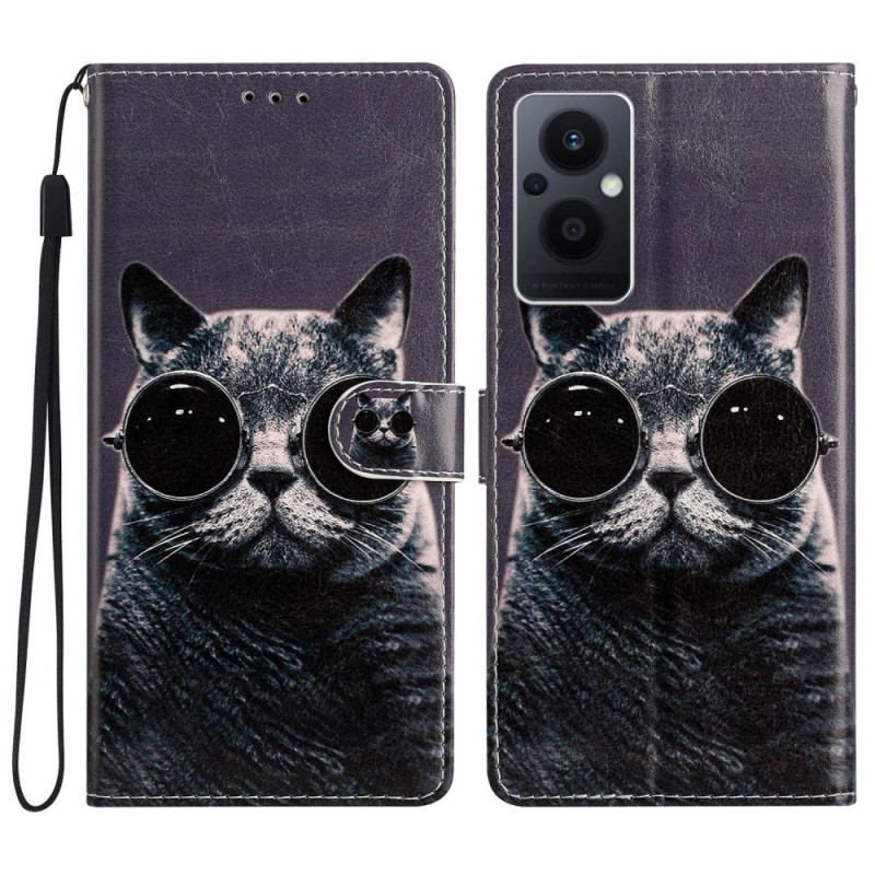 Flip Cover Oppo Reno 8 Lite Med Snor Cat Strappy Briller