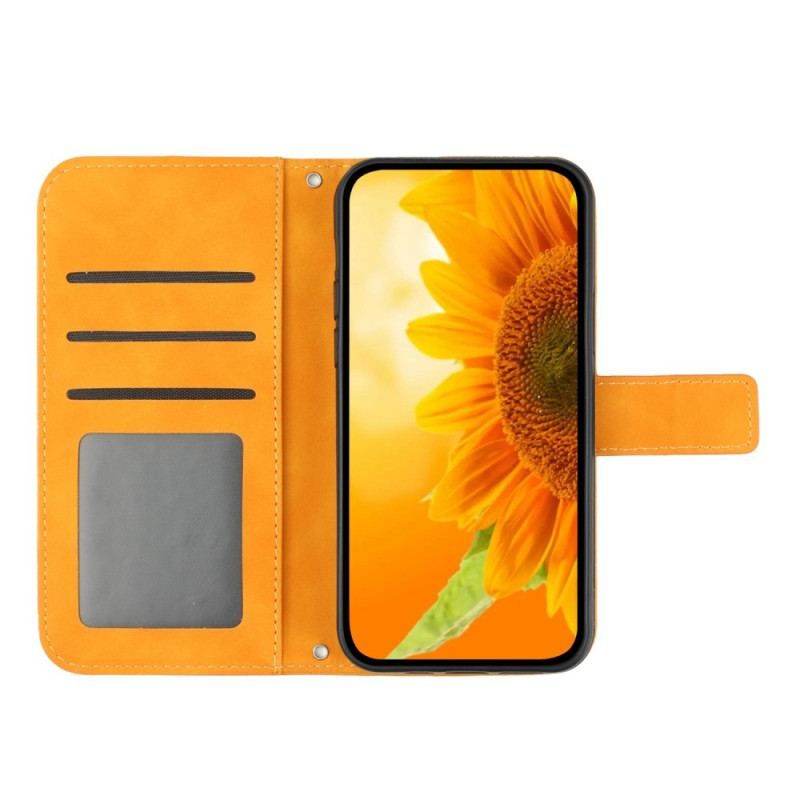 Flip Cover Oppo Reno 8 Lite Med Snor Strappy Solsikke