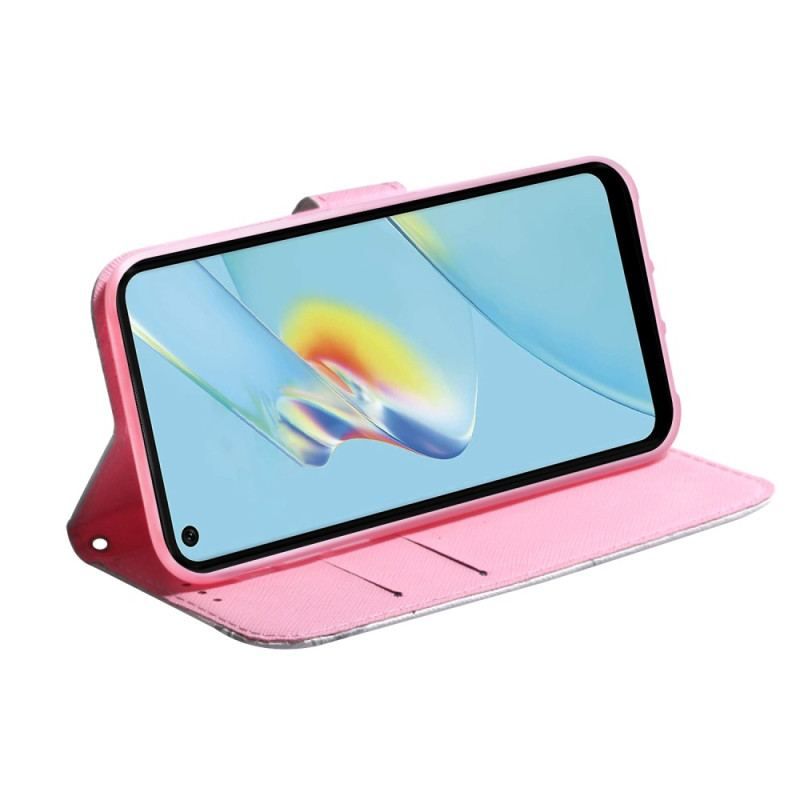 Flip Cover Oppo Reno 8 Med Snor Vintage Strappy Blomst