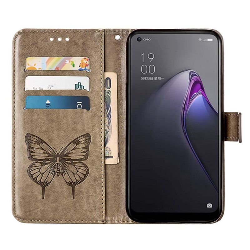 Flip Cover Oppo Reno 8 Pro Med Snor Barok Strappy Sommerfugl