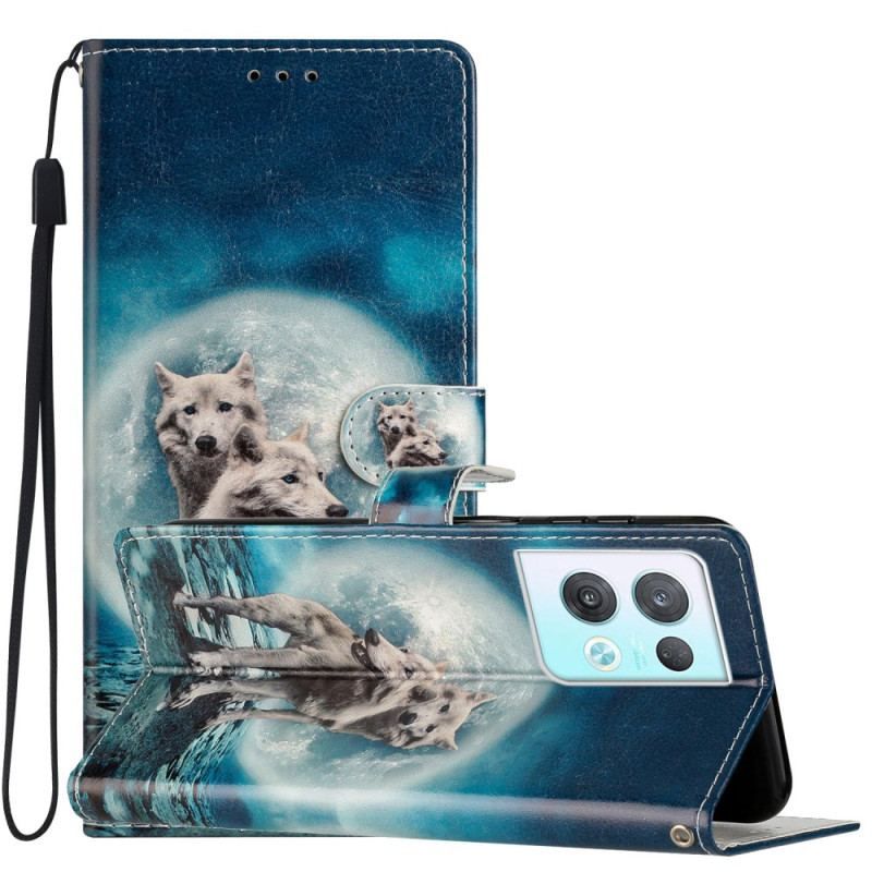 Flip Cover Oppo Reno 8 Pro Med Snor Lanyard Wolf