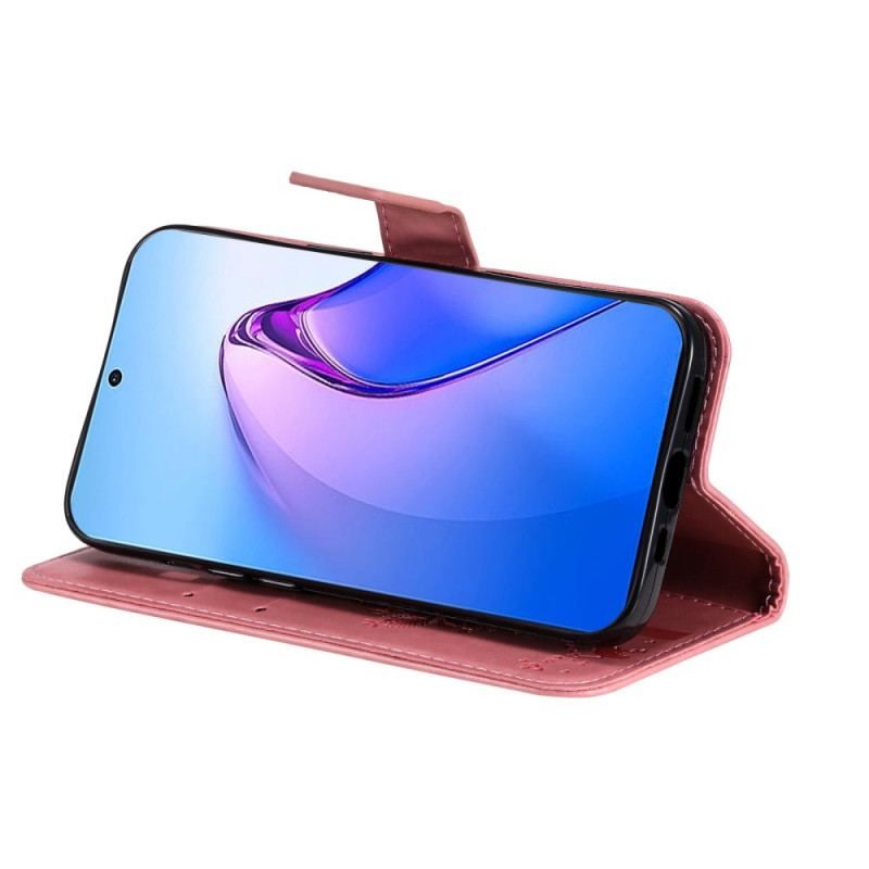 Flip Cover Oppo Reno 8 Pro Med Snor Træ Og Strappy Kat