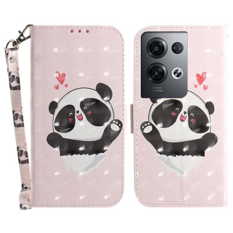 Flip Cover Oppo Reno 8 Pro Panda Love Med Snor