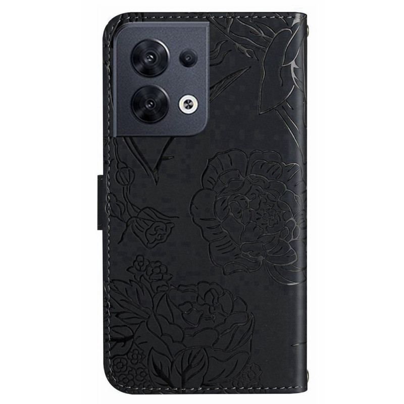 Flip Cover Oppo Reno 8 Sommerfugle Med Snor